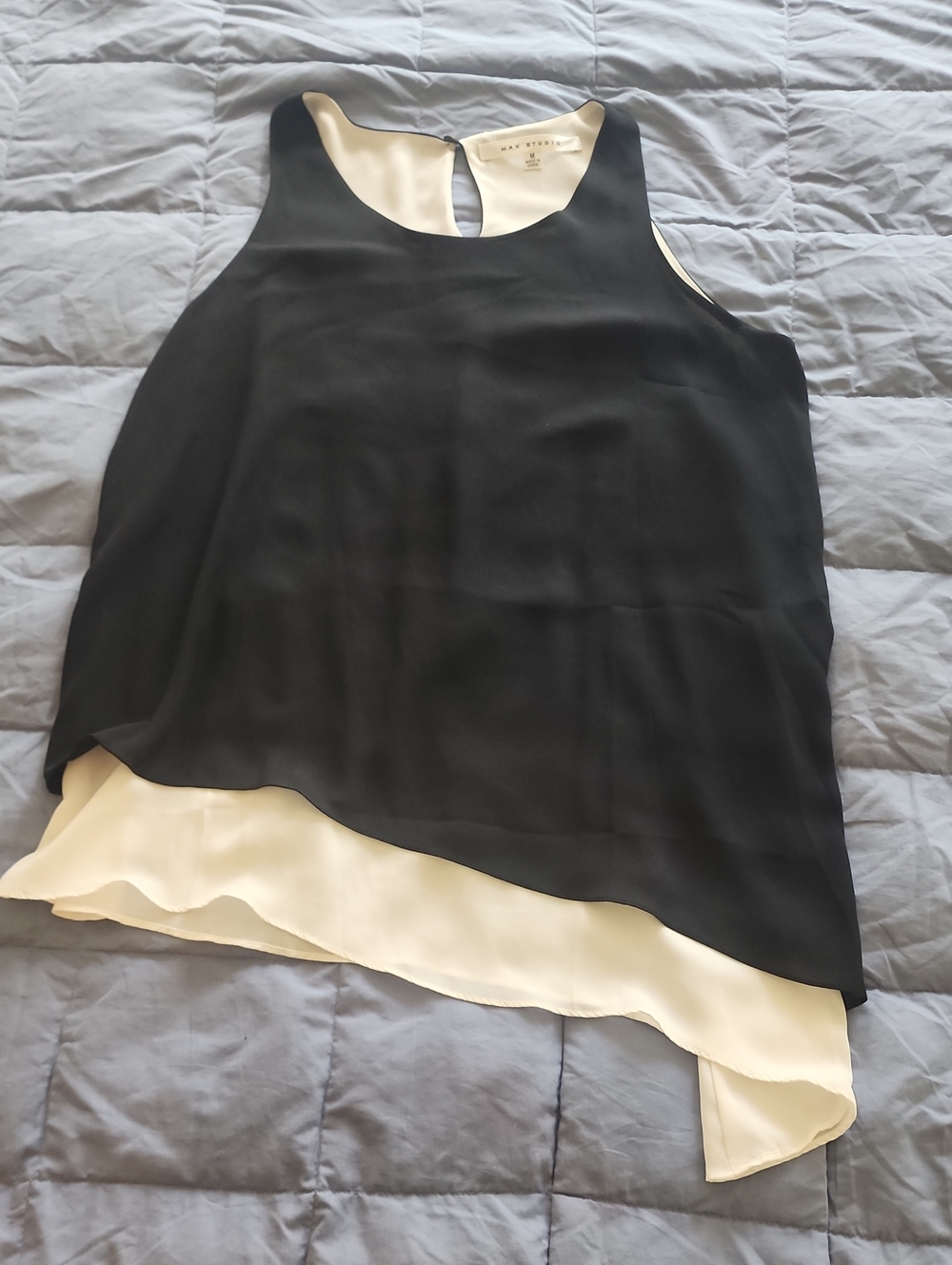 Max Studio Black and Cream Layered Sleeveless Camisole